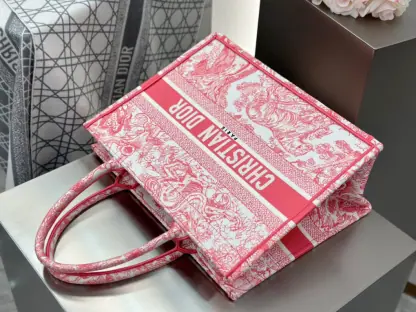 Replica Medium Dioriviera Dior Book Tote Candy Pink Toile de Jouy Embroidery #3269 - Image 5