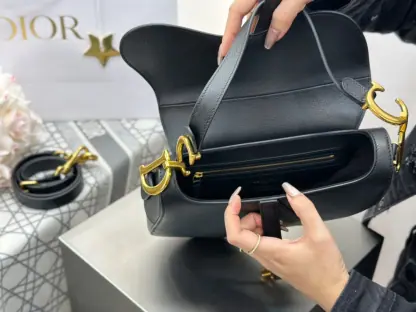 Replica Saddle Bag with Strap Black Grained Calfskin #3258 - Image 8