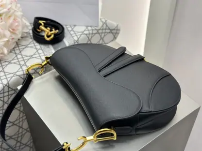 Replica Saddle Bag with Strap Black Grained Calfskin #3258 - Image 12