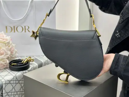 Replica Saddle Bag with Strap Black Grained Calfskin #3258 - Image 14
