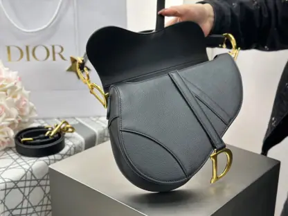 Replica Saddle Bag with Strap Black Grained Calfskin #3258 - Image 10