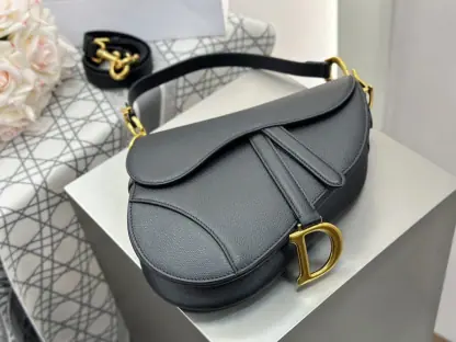 Replica Saddle Bag with Strap Black Grained Calfskin #3258 - Image 15