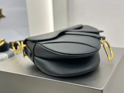 Replica Saddle Bag with Strap Black Grained Calfskin #3258 - Image 11