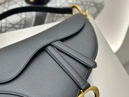 Replica Saddle Bag with Strap Black Grained Calfskin #3258 - Image 6
