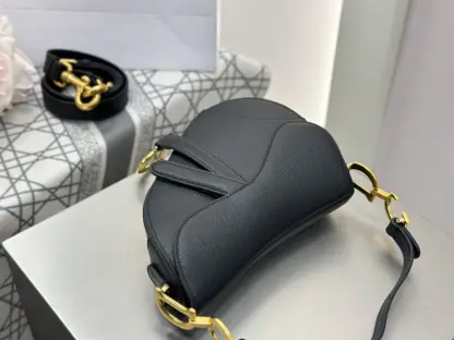 Replica Mini Saddle Bag with Strap Black Grained Calfskin #3259 - Image 12
