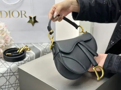 Replica Mini Saddle Bag with Strap Black Grained Calfskin #3259 - Image 14