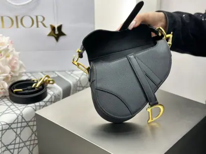 Replica Mini Saddle Bag with Strap Black Grained Calfskin #3259 - Image 15