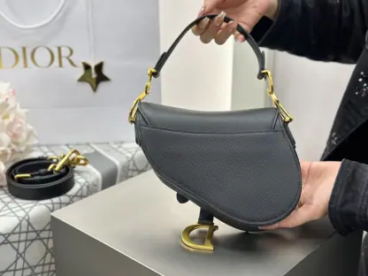 Replica Mini Saddle Bag with Strap Black Grained Calfskin #3259 - Image 17
