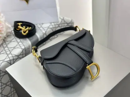 Replica Mini Saddle Bag with Strap Black Grained Calfskin #3259 - Image 18