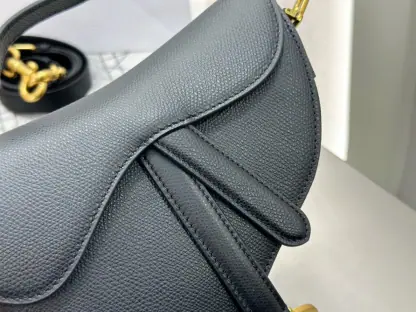 Replica Mini Saddle Bag with Strap Black Grained Calfskin #3259 - Image 4