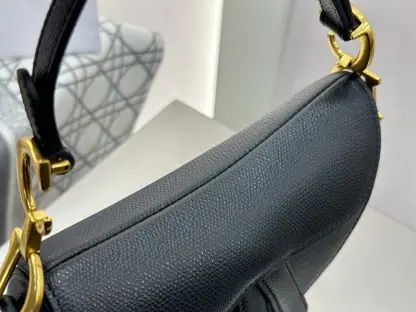 Replica Mini Saddle Bag with Strap Black Grained Calfskin #3259 - Image 7