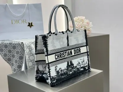 Replica Medium Dior Book Tote White and Black Paris Embroidery #3267 - Image 12