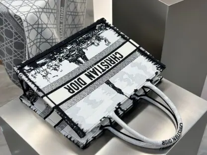 Replica Medium Dior Book Tote White and Black Paris Embroidery #3267 - Image 13