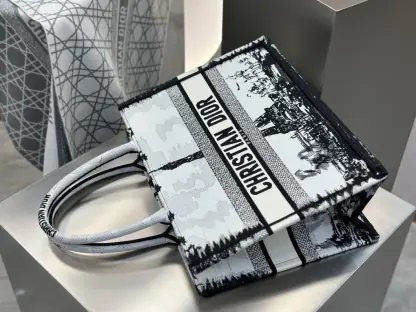 Replica Medium Dior Book Tote White and Black Paris Embroidery #3267 - Image 15