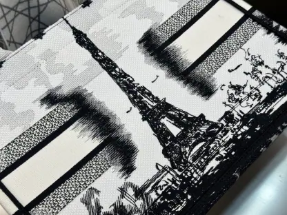 Replica Medium Dior Book Tote White and Black Paris Embroidery #3267 - Image 16