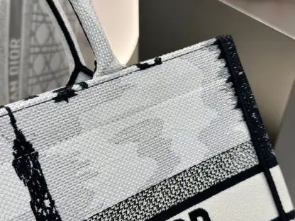 Replica Medium Dior Book Tote White and Black Paris Embroidery #3267 - Image 2