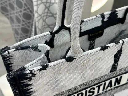 Replica Medium Dior Book Tote White and Black Paris Embroidery #3267 - Image 5