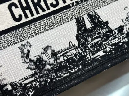 Replica Medium Dior Book Tote White and Black Paris Embroidery #3267 - Image 6