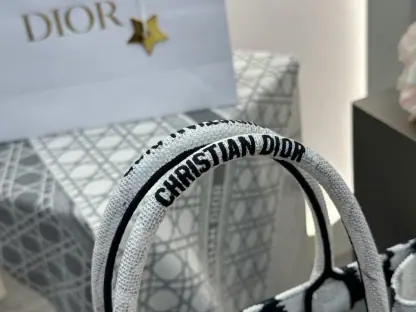 Replica Medium Dior Book Tote White and Black Paris Embroidery #3267 - Image 8