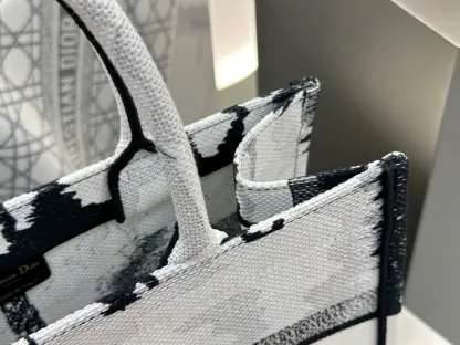 Replica Medium Dior Book Tote White and Black Paris Embroidery #3267 - Image 9