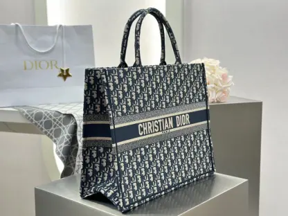 Replica Large Dior Book Tote Ecru and Blue Dior Oblique Embroidery #3268 - Image 5