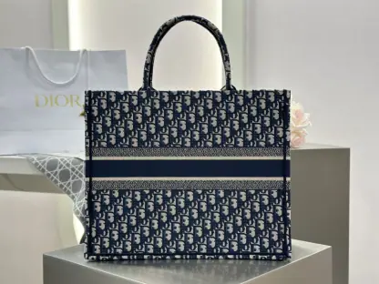Replica Large Dior Book Tote Ecru and Blue Dior Oblique Embroidery #3268 - Image 6