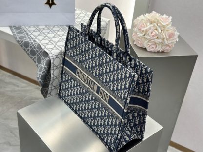 Replica Large Dior Book Tote Ecru and Blue Dior Oblique Embroidery #3268 - Image 7
