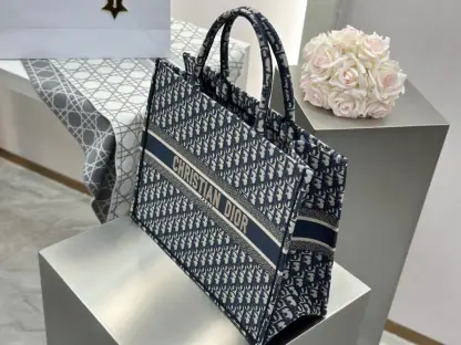 Replica Large Dior Book Tote Ecru and Blue Dior Oblique Embroidery #3268 - Image 7