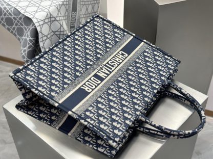 Replica Large Dior Book Tote Ecru and Blue Dior Oblique Embroidery #3268 - Image 8