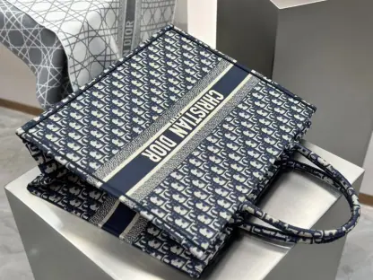Replica Large Dior Book Tote Ecru and Blue Dior Oblique Embroidery #3268 - Image 8