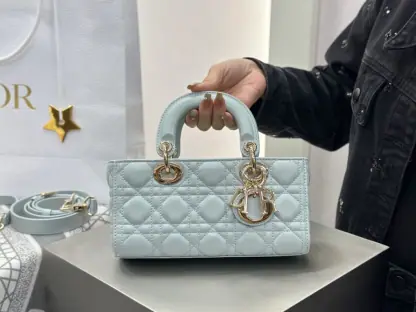 Replica Dior Small Lady D-Joy Bag Pale Blue Cannage Lambskin #3285