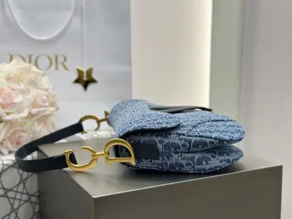 Replica Dior Saddle Bag with Strap Blue Denim Dior Oblique Jacquard #3254 - Image 14