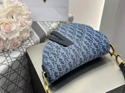 Replica Dior Saddle Bag with Strap Blue Denim Dior Oblique Jacquard #3254 - Image 15