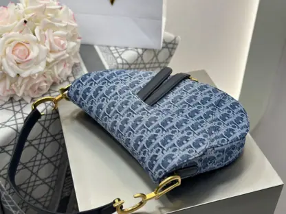 Replica Dior Saddle Bag with Strap Blue Denim Dior Oblique Jacquard #3254 - Image 13