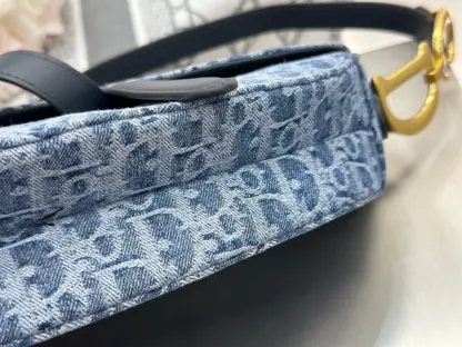 Replica Dior Saddle Bag with Strap Blue Denim Dior Oblique Jacquard #3254 - Image 4