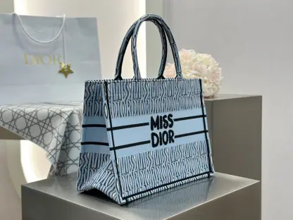 Replica Dior Medium Dior Book Tote Pale Blue and Black Miss Dior Allover Embroidery #3262 - Image 8