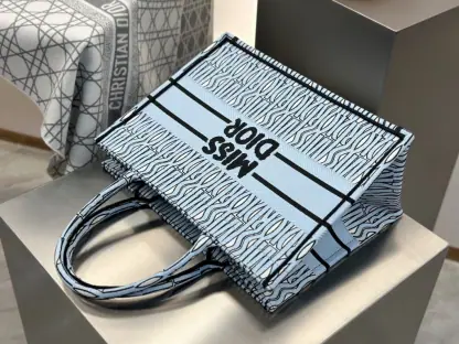 Replica Dior Medium Dior Book Tote Pale Blue and Black Miss Dior Allover Embroidery #3262 - Image 5