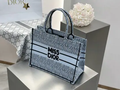 Replica Dior Medium Dior Book Tote Pale Blue and Black Miss Dior Allover Embroidery #3262 - Image 4