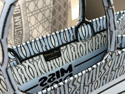 Replica Dior Medium Dior Book Tote Pale Blue and Black Miss Dior Allover Embroidery #3262 - Image 3