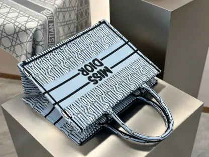 Replica Dior Medium Dior Book Tote Pale Blue and Black Miss Dior Allover Embroidery #3262 - Image 2