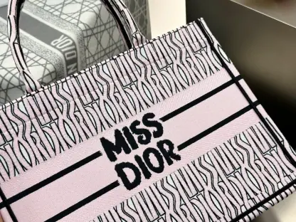 Replica Dior Medium Dior Book Tote White and Pale Pink Miss Dior Allover Embroidery #3261 - Image 2