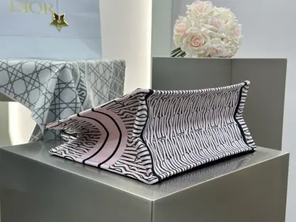 Replica Dior Medium Dior Book Tote White and Pale Pink Miss Dior Allover Embroidery #3261 - Image 3