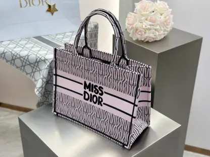 Replica Dior Medium Dior Book Tote White and Pale Pink Miss Dior Allover Embroidery #3261 - Image 6
