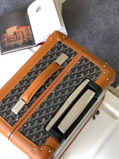 Replica Goyard Luggage Bourget PM Trolley Case Black & Tan #3445 - Image 8