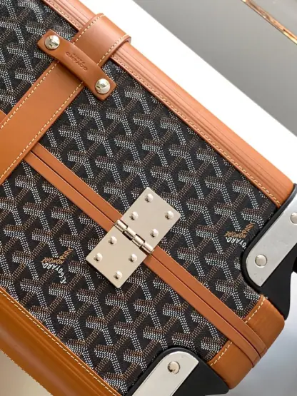 Replica Goyard Luggage Bourget PM Trolley Case Black & Tan #3445 - Image 6