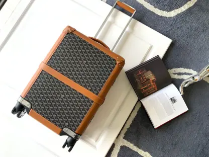 Replica Goyard Luggage Bourget PM Trolley Case Black & Tan #3445 - Image 11