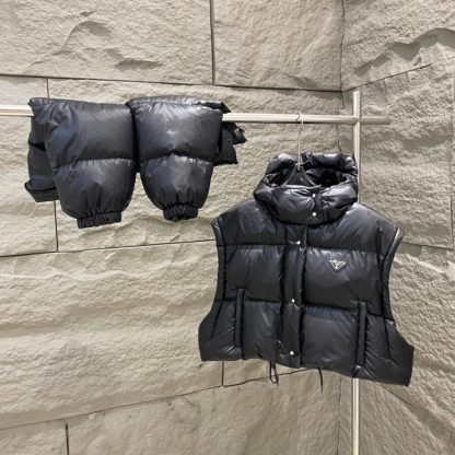 Replica PRADA Re-Nylon convertible cropped down jacket Black #3400 - Image 14