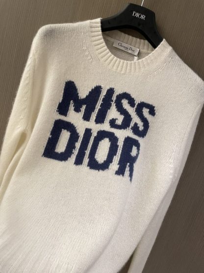 Replica Dior Ecru Cashmere and Silk Knit with Blue Miss Dior Graffiti Motif Sweater #3416 - Image 3