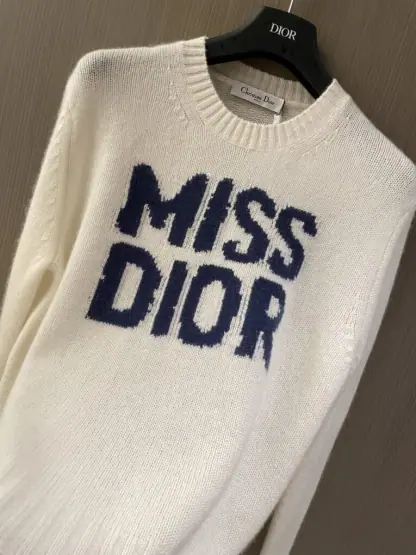 Replica Dior Ecru Cashmere and Silk Knit with Blue Miss Dior Graffiti Motif Sweater #3416 - Image 3