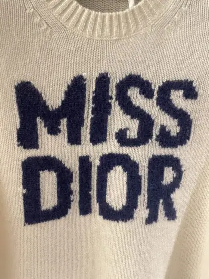 Replica Dior Ecru Cashmere and Silk Knit with Blue Miss Dior Graffiti Motif Sweater #3416 - Image 4